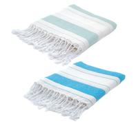 BERCA HOME 2 Pack Ephesus Turkish Beach Towel - Lightweight, Quick Dry, Sand Free - 100% Cotton Peshtemal Hammam & Bath Towel - 90x190 cm - Soft & Compact (2 Pack - Aqua & Turquoise)