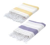 BERCA HOME 2 Pack Ephesus Turkish Beach Towel - Lightweight, Quick Dry, Sand Free - 100% Cotton Peshtemal Hammam & Bath Towel - 90x190 cm - Soft & Compact (Yellow & Purple)