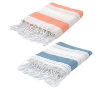 BERCA HOME 2 Pack Ephesus Turkish Beach Towel - Lightweight, Quick Dry, Sand Free - 100% Cotton Peshtemal Hammam & Bath Towel - 90x190 cm - Soft & Compact (Orange & Petrol)
