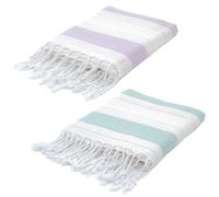 BERCA HOME 2 Pack Ephesus Turkish Beach Towel - Lightweight, Quick Dry, Sand Free - 100% Cotton Peshtemal Hammam & Bath Towel - 90x190 cm - Soft & Compact (Lilac & Aqua)