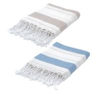 BERCA HOME 2 Pack Ephesus Turkish Beach Towel - Lightweight, Quick Dry, Sand Free - 100% Cotton Peshtemal Hammam & Bath Towel - 90x190 cm - Soft & Compact (Beige & Blue)
