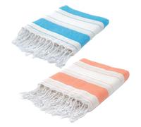 BERCA HOME 2 Pack Ephesus Turkish Beach Towel - Lightweight, Quick Dry, Sand Free - 100% Cotton Peshtemal Hammam & Bath Towel - 90x190 cm - Soft & Compact (Turquoise & Orange)