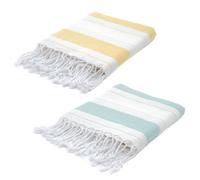 BERCA HOME 2 Pack Ephesus Turkish Beach Towel - Lightweight, Quick Dry, Sand Free - 100% Cotton Peshtemal Hammam & Bath Towel - 90x190 cm - Soft & Compact (2 Pack - Yellow & Aqua)
