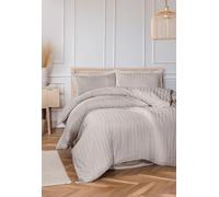 BERCA HOME Premium Cotton Sateen Stripe Duvet Cover Set - Mocha Beige, Pure Cotton, Satin Finish, Zip Closure, Oxford Pillowcases, OEKO-TEX Certified (Super King Size 260x220 cm (102" x 87"))