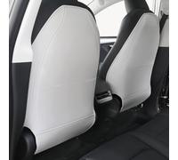 Bercicci 2024 Upgrade Seat Back Protector for Tesla Model Y/3/X/S Accessories Leather Material Car Kick Mats Organizer Pocket Waterproof Scratch Protection Set of 2 (White)