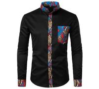 BERCIELY Men Casual Men Longsleeve Shirt Shirtlapel Men Shirt Fashion Comfortable Loose All-Match Digital Printing Men Shirt F-Black S