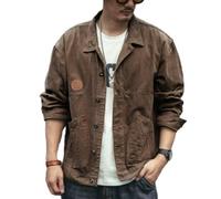 BERCIELY Men Jacket Loose Business Men Faux Leather Jacket Stand-Up Collar Zipper Men Long Sleeve Jacket Urban Casual Temperament Men Aviator Jacket A-Brown L