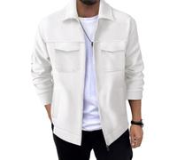 BERCIELY Men Jacket Men Slim Fit Fashion Solid Color Long Sleeve Jacket Men Youth Classic All-Match Transition Jacket Men Casual Comfortable Trend Light Jacket J-White S