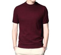 BERCIELY Men Knitwear Urban Business Slim Fit Men Casual T-Shirt Vintage Summer Striped All-Match Men Tops Cool Comfortable Breathable Men Short Sleeve Q-Wine Red M