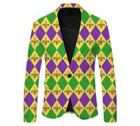 BERCIELY Men Long-Sleeve Suit Regular Fit Digital Printing Casual Blazer Business Banquet Retro Trend Transitional Jacket AA-07 L