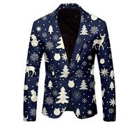 BERCIELY Men Long-Sleeve Suit Regular Fit Digital Printing Fashion Casual Transitional Jacket Business Banquet Retro Trend Blazer AA-14 L