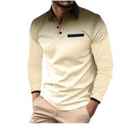 BERCIELY Men Longsleeve Shirt Workout Elasticity Comfortable Men Basic Shirt Classic All-Match Trend Men Casual T-Shirt Loose Single-Coloured Lapel Men Polo Shirt N-Beige L
