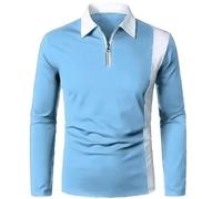 BERCIELY Men Longsleeve Shirt Workout Elasticity Comfortable Men Casual T-Shirt Classic All-Match Trend Men Polo Shirt Loose Single-Coloured Lapel Men Basic Shirt M-Lake Blue 4XL
