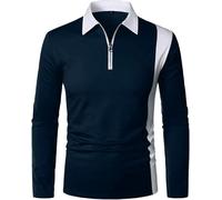 BERCIELY Men Longsleeve Shirt Workout Elasticity Comfortable Men Casual T-Shirt Classic All-Match Trend Men Polo Shirt Loose Single-Coloured Lapel Men Basic Shirt K-Navy 3XL