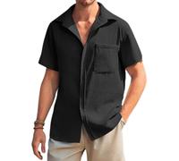 BERCIELY Men Shirt Long Sleeve Summer Thin All-Match Men Casual Tops Vintage Lapel Slim Fit Men Polo Shirt Personality Solid Color Men Classic Shirt D-Black1 XXL