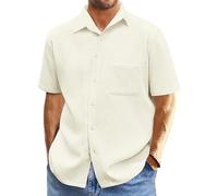 BERCIELY Men Shirt Long Sleeve Summer Thin All-Match Men Casual Tops Vintage Lapel Slim Fit Men Polo Shirt Personality Solid Color Men Classic Shirt A-Beige XXL