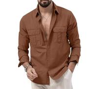 BERCIELY Men Shirt Short Sleeve Summer All-Match Men Tops Youth Thin Lapel Slim Fit Men Casual Shirts Personality Striped Color Matching Men Shirt I-Coffee L