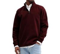 BERCIELY Men Sweatshirt Classic Fashion Casual Long-Sleeve Sweatshirts Half Zipper Stand-Up Collar Solid Color Pullover M-Wine Red XXL
