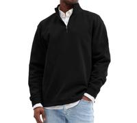 BERCIELY Men Sweatshirt Classic Fashion Casual Long-Sleeve Sweatshirts Half Zipper Stand-Up Collar Solid Color Pullover C-Black L