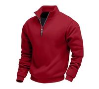 BERCIELY Men Sweatshirt Half Zipper Stand-Up Collar Solid Color Pullover Classic Fashion Casual Long-Sleeve Sweatshirts K-Red XL