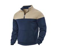 BERCIELY Men Sweatshirt Regular Fit Color Matching Pullover Classic Fashion Casual Long-Sleeve Sweatshirts E-Navy XL