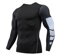 BERCIELY Men's Compression Shirt Absorbent Breathable Quick-Drying Functional Shirts Jogging Sport Fitness Gym Training T-Shirt H-Black 3XL