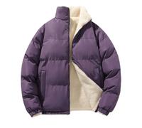 BERCIELY Men'S Cotton Jacket Lightweight Plus Velvet Thickening Warm Cold Jackets Classic Solid Color Casual Outdoorjacket D-Purple XXL
