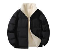 BERCIELY Men'S Cotton Jacket Lightweight Plus Velvet Thickening Warm Cold Jackets Classic Solid Color Casual Outdoorjacket C-Black XL