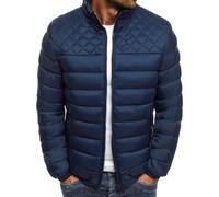 BERCIELY Men'S Cotton Jacket Lightweight Solid Color Stand-Up Collar Cold Jackets Classic Comfortable Casual Warm Outdoorjacket J-Navy M