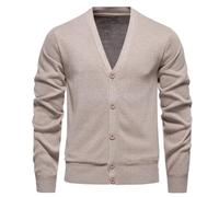 BERCIELY Men's Knit Sweater Casual Fashion Solid Color Cardigan Classic Breathable Warm Long Sleeves Pullover A-Beige XL