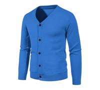 BERCIELY Men's Knit Sweater Casual Fashion Solid Color Cardigan Classic Breathable Warm Long Sleeves Pullover O-Blue XL