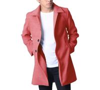 BERCIELY Men'S Long-Sleeve Jacket Regular Fit Solid Color Lapels Coat Temperament Casual Medium Length Outdoor Jackets C-Red 3XL
