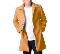BERCIELY Men'S Long-Sleeve Jacket Regular Fit Solid Color Lapels Coat Temperament Casual Medium Length Outdoor Jackets F-khaki XL