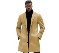 BERCIELY Men'S Long-Sleeve Jacket Temperament Casual Medium Length Outdoor Jackets Regular Fit Solid Color Lapels Coat D-Khaki M
