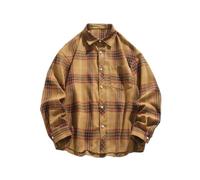 BERCIELY Men's Long-Sleeve Shirt Classic Unique Trend Checkered Button Placket Shirts Lightweight Fashion Casual Shirtjacket H-Yellow 3XL