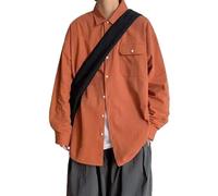 BERCIELY Men's Long-Sleeve Shirt Classic with Pockets Solid Color Shirtjacket Lightweight Fashion Casual Button Placket Shirts D-Orange M