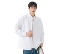 BERCIELY Men's Long-Sleeve Shirt Lightweight Fashion Casual Button Placket Shirts Classic Solid Color with Pockets Shirtjacket B-White 3XL