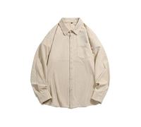 BERCIELY Men's Long-Sleeve Shirt Lightweight Fashion Casual Button Placket Shirts Classic with Pockets Solid Color Shirtjacket A-Beige XL