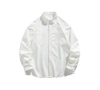 BERCIELY Men's Long-Sleeve Shirt Lightweight Fashion Casual Shirtjacket Classic All-Match Solid Color Button Placket Shirts K-White M