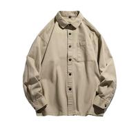 BERCIELY Men's Long-Sleeve Shirt Lightweight Fashion Casual Shirtjacket Classic Solid Color with Pockets Button Placket Shirts F-Khaki XL