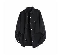 BERCIELY Men's Long-Sleeve Shirt Lightweight Fashion Casual Shirtjacket Classic with Pockets Color Matching Button Placket Shirts D-Black 3XL