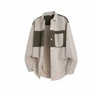 BERCIELY Men's Long-Sleeve Shirt Lightweight Fashion Casual Shirtjacket Classic with Pockets Color Matching Button Placket Shirts A-White XXL