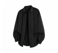 BERCIELY Men's Long-Sleeve Shirt Lightweight Fashion Casual Shirtjacket Classic with Pockets Solid Color Button Placket Shirts H-Black M