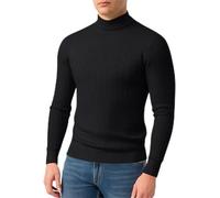 BERCIELY Men's Long Sleeved Pullover Regular Fit Soft Comfortable Round Neck Knit Sweater Classic Casual Solid Color Knitwear J-Black M