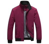 BERCIELY Men'S Transitional Jacket Classic Fashion Casual Outdoorjacket Zipper Placket With Pockets Solid Color Long-Sleeve Jackets M-Wine Red 4XL