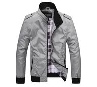 BERCIELY Men'S Transitional Jacket Classic Fashion Casual Outdoorjacket Zipper Placket With Pockets Solid Color Long-Sleeve Jackets F-Grey 4XL