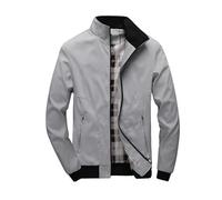 BERCIELY Men'S Transitional Jacket Classic Fashion Casual Outdoorjacket Zipper Placket With Pockets Solid Color Long-Sleeve Jackets A-Light Grey L