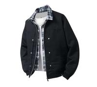BERCIELY Men'S Transitional Jacket Zipper Placket Solid Color Long-Sleeve Jackets Classic Fashion Casual Outdoorjacket H-Black M