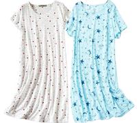 BERDITH 2 Pack Nighties for Women Nightdress Ladies Cotton Blend Nightie Soft Night Dress Womens T Shirt Nightdresses Summer Plus Size Nightwear Sleep & Lounge UK 26-28 white Mum Mummy