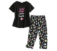 BERDITH Soft Womens Nightwear, Plus Size Ladies Pyjamas Sets Cotton Blend Pajamas Summer Sleep Lounge Loungewear PJS Set for Women Gift Mothers Day Mum Mummy UK Size 12-14,Black cups